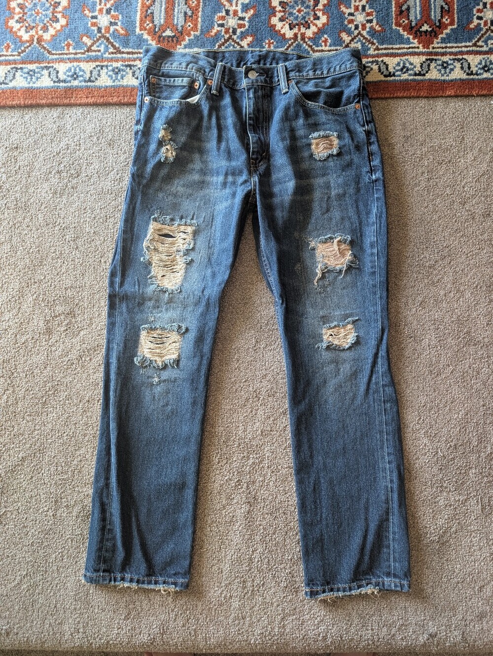 Levi's 511 Slim Fit Distressed Ripped Jeans Blue Wash Men's Size 36x30
